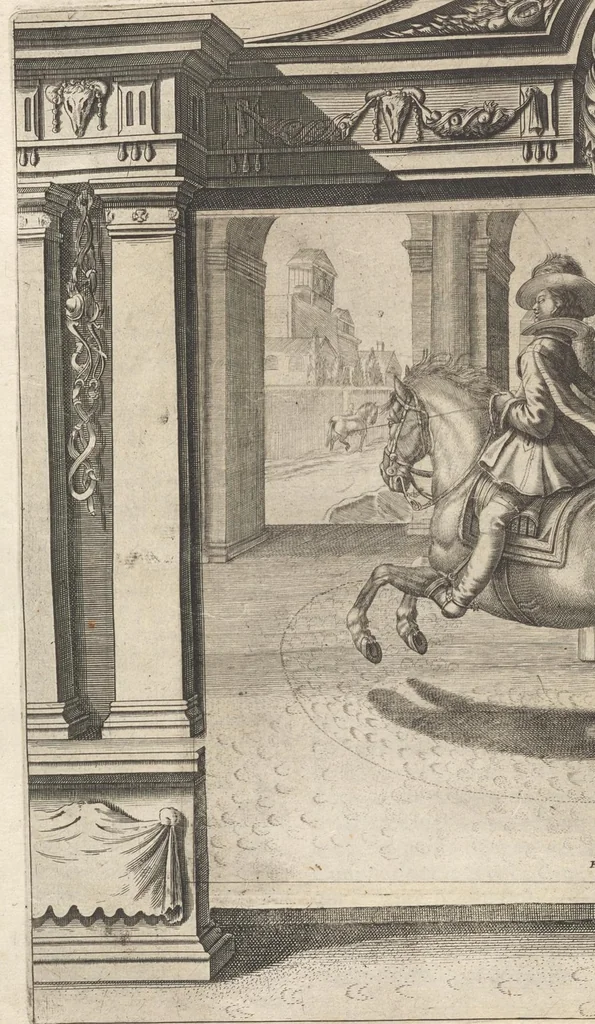 An illustration from L'Instrvction dv roy en l'exercice de monter à cheval, 1629, leaf 89