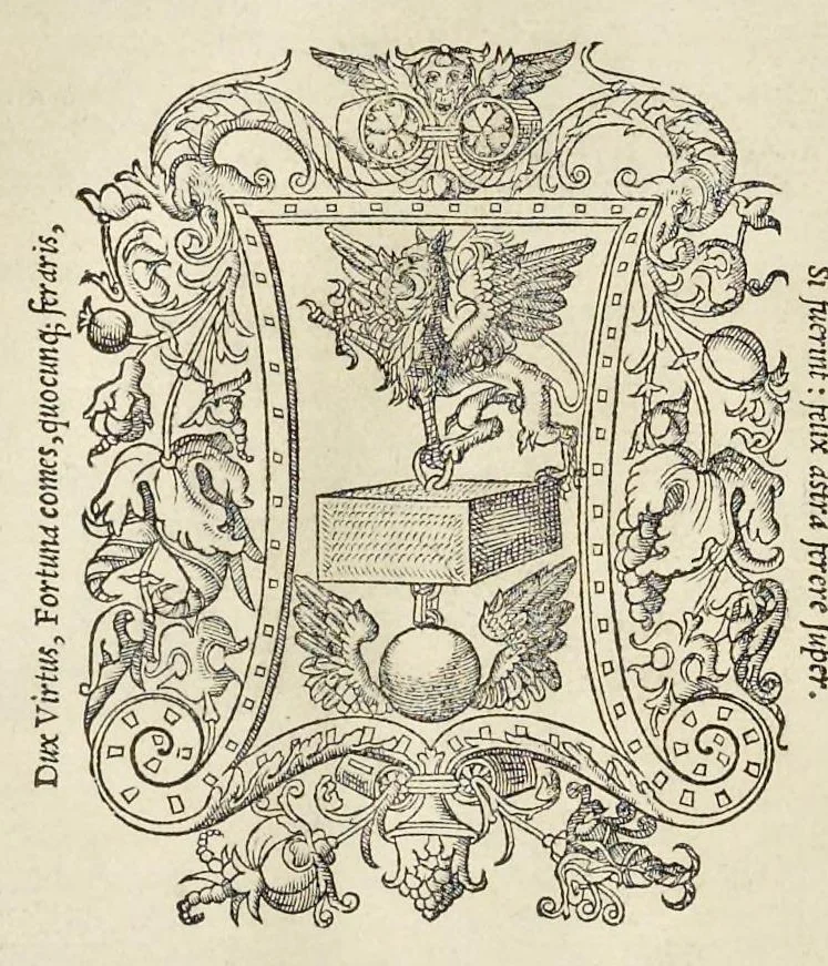 An illustration from D. Andreae Alciati Mediolanensis ivrisconsvlti clariss. Paradoxorum ad Pratum lib. VI ; Dispunctionum lib. IIII ; In treis libros Cod. lib. III ; De eo quod interest liber unus ; Praetermissorum lib. II. ; Declamatio una ; De stip. diuisionib. commentariolus, 1531, leaf 3