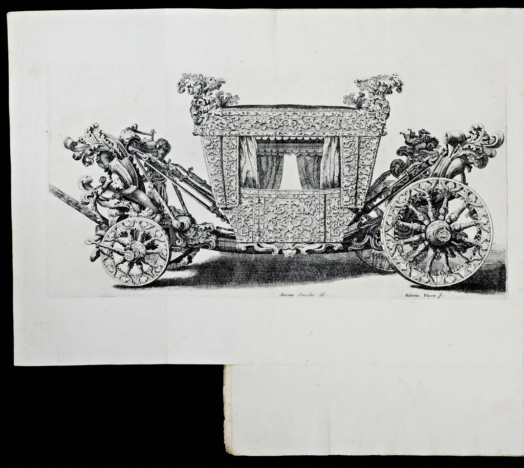 An illustration from Breve descrizzione e disegni delle carrozze dell'eccellentissimo signore Antonio Floriano, del S.R.I. prencipe di Liechtenstein ... caualiere della Chiaue d'oro di Sua Maesta Cesarea e suo ambasciadore alla Sede Apostolica, 1694, leaf 27