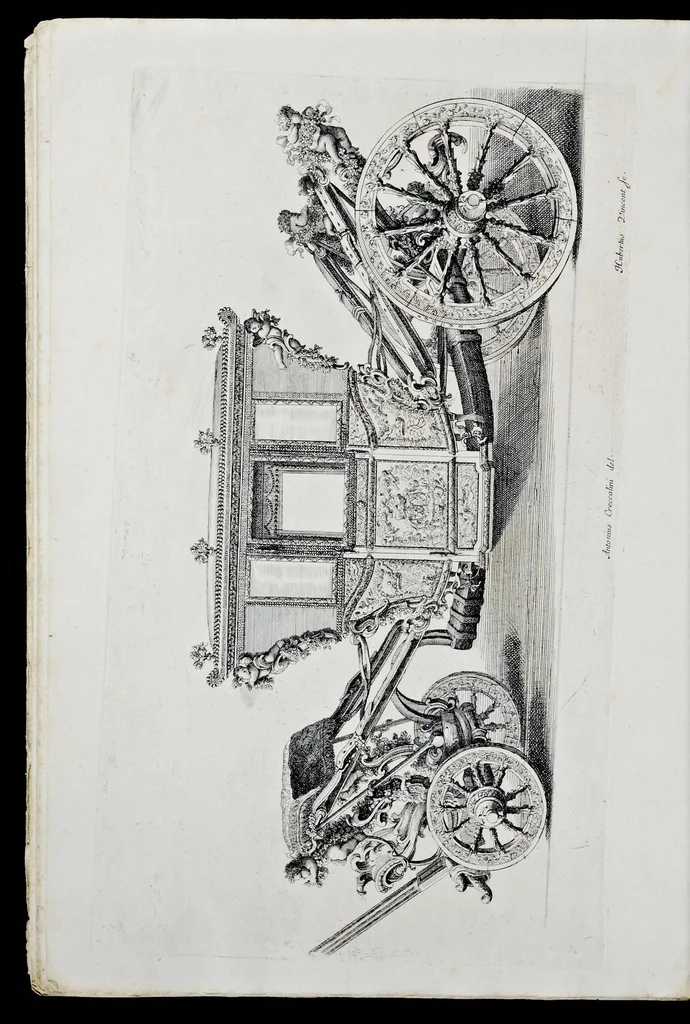 An illustration from Breve descrizzione e disegni delle carrozze dell'eccellentissimo signore Antonio Floriano, del S.R.I. prencipe di Liechtenstein ... caualiere della Chiaue d'oro di Sua Maesta Cesarea e suo ambasciadore alla Sede Apostolica, 1694, leaf 39