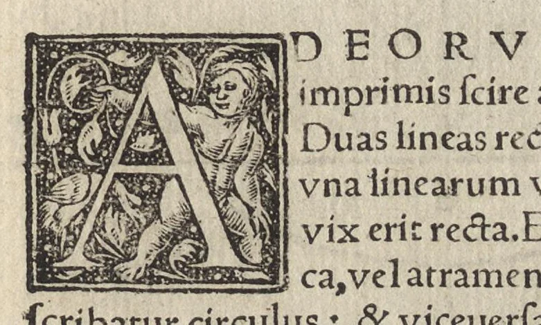 An illustration from Io. Bvteonis delphinatici Opera geometrica, qvorvm titvli seqvvntur. De arca Noe, cuius formae, capacitatisq[ue] fuerit. De sublicio ponte Caesaris. Confutatio quadraturae circuli ab Orontio Finaeo factae. Ad locum Quintiliani geometricum explanatio. Ad problema cubi duplicandi. De fluentis aquae mensura. Emendatio figurationis organi a Columella descripti. De libra et statera. De precio margaritarum. In ivre civili: De fluuiaticis insulis secundum ius civile diuidendis, vbi confutatur Tyberias Bartoli. De diuisione fructus arboris in confinio natae. Geometriae cognitionem iureconsulto necessariam. Ad legem Papiniani, diuortio. Ad legem Iuliani, si ita scriptum. Ad legem Aphricani, qui quadringenta, 1554, leaf 116
