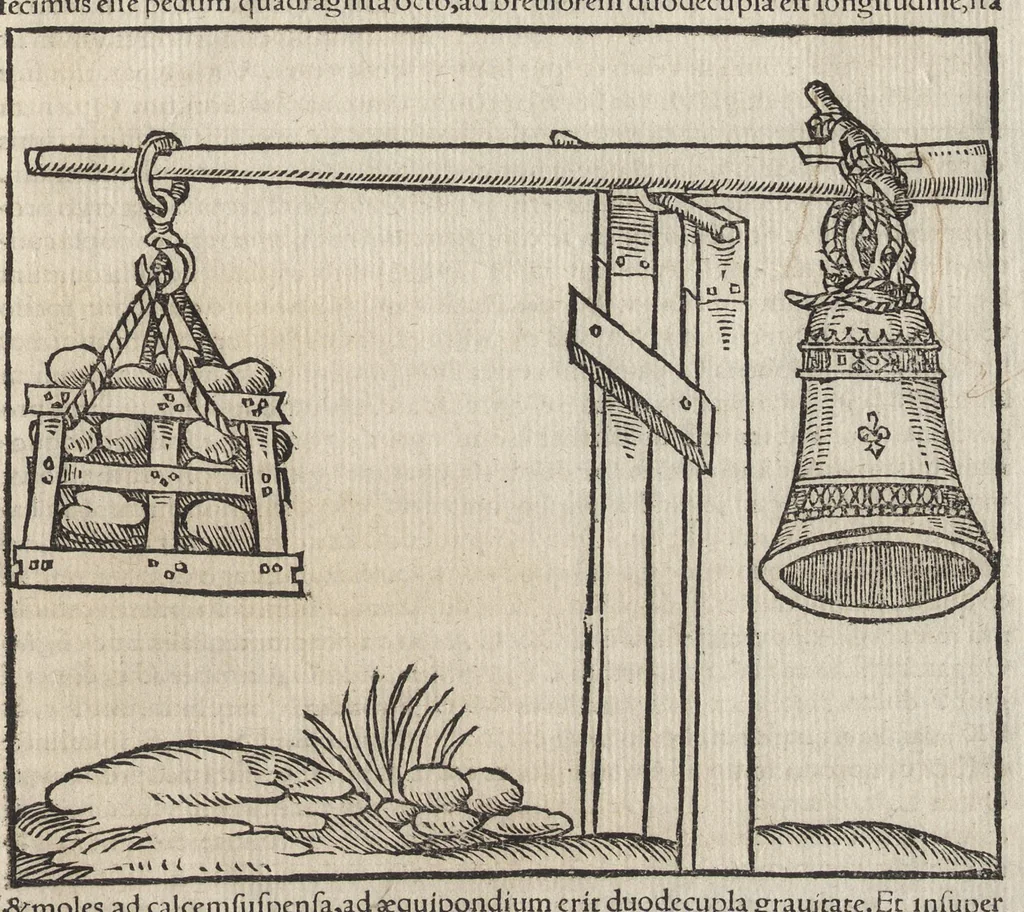 An illustration from Io. Bvteonis delphinatici Opera geometrica, qvorvm titvli seqvvntur. De arca Noe, cuius formae, capacitatisq[ue] fuerit. De sublicio ponte Caesaris. Confutatio quadraturae circuli ab Orontio Finaeo factae. Ad locum Quintiliani geometricum explanatio. Ad problema cubi duplicandi. De fluentis aquae mensura. Emendatio figurationis organi a Columella descripti. De libra et statera. De precio margaritarum. In ivre civili: De fluuiaticis insulis secundum ius civile diuidendis, vbi confutatur Tyberias Bartoli. De diuisione fructus arboris in confinio natae. Geometriae cognitionem iureconsulto necessariam. Ad legem Papiniani, diuortio. Ad legem Iuliani, si ita scriptum. Ad legem Aphricani, qui quadringenta, 1554, leaf 88