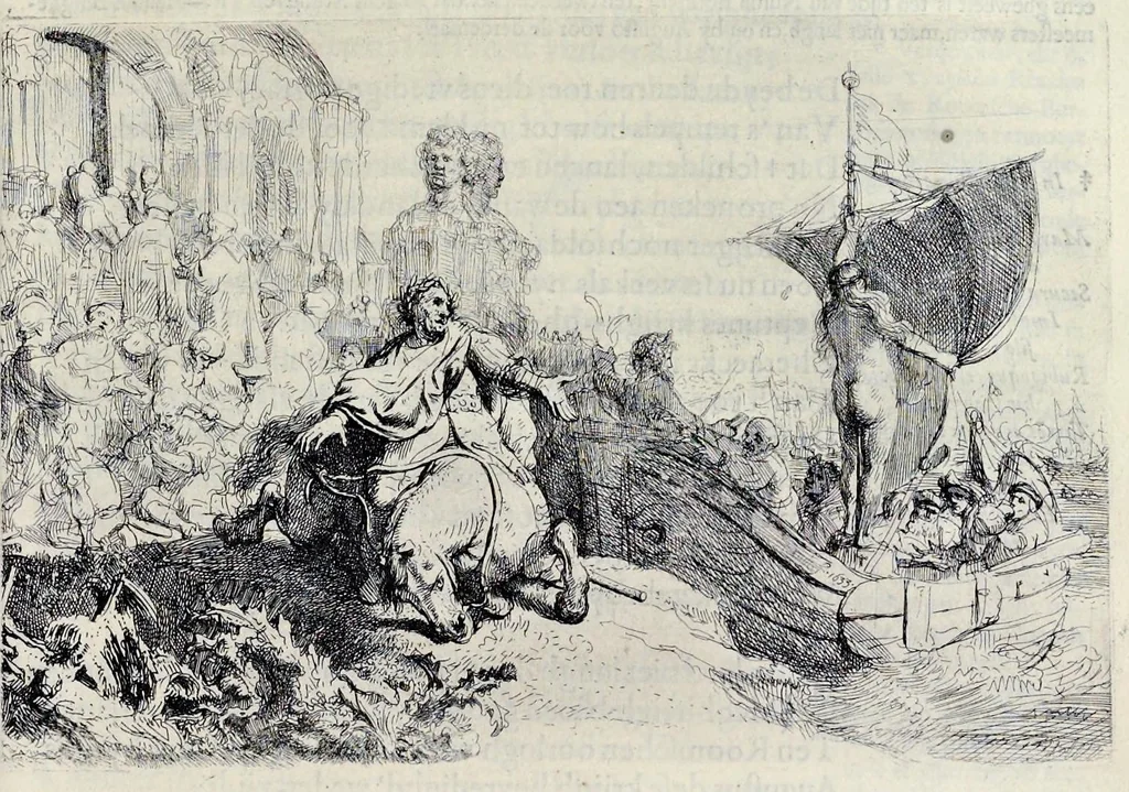 An illustration from Der zee-vaert lof : handelende vande gedenckwaerdighste zeevaerden met de daeraenklevende op en onderganghen der voornaemste heerschappijen der gantscher wereld : zedert haere beginselen tot op den dagh van huyden : in VI boecken, 1634, leaf 122