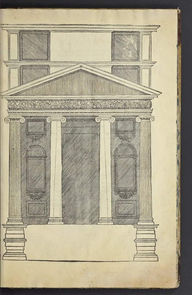 An illustration from Gli oscvri et dificili passi dell'opera ionica di Vitrvvio, 1558, leaf 14