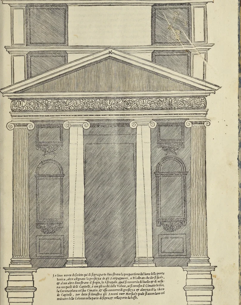 An illustration from Gli oscvri et dificili passi dell'opera ionica di Vitrvvio, 1558, leaf 30