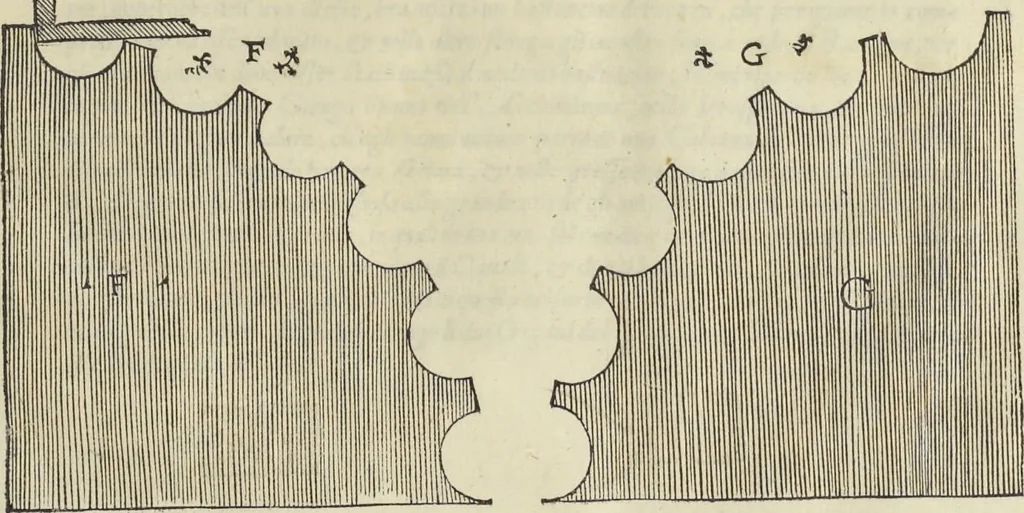 An illustration from Gli oscvri et dificili passi dell'opera ionica di Vitrvvio, 1558, leaf 34