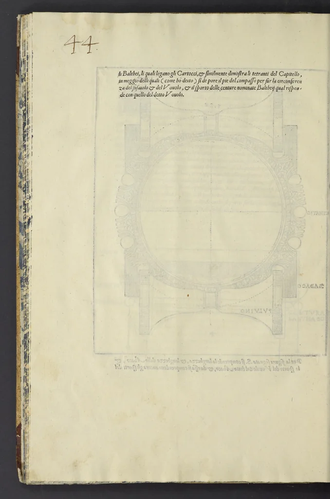 An illustration from Gli oscvri et dificili passi dell'opera ionica di Vitrvvio, 1558, leaf 49