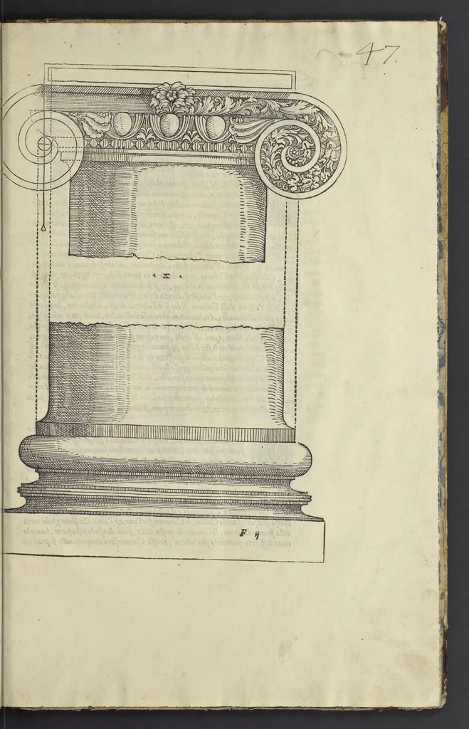 An illustration from Gli oscvri et dificili passi dell'opera ionica di Vitrvvio, 1558, leaf 52