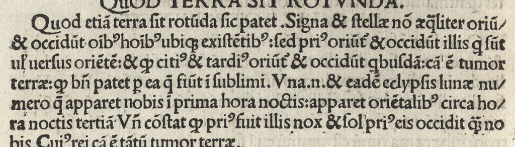 An illustration from Nouiciis adolescentibus, ad astronomicã remp. capessendã aditum impetrãtibus, pro breui rectoq[ue] tramite a uulgari uestigio semoto, Iohãnis de Sacro Busto Sphaericũ opusculũ : una cũ additionib[us] nõnullis littera A sparsim ubi intersertae sint signatis. Contraq[ue] Cremonensia in planetar[um] theoricas delyramenta Iohãnis de Mõte Regio disputatiões tã acuratiss. q̃[ue] utiliss. Nec nõ Georgii Purbachii ĩ eorũdẽ Mot[us] planetar[um] acuratiss. theoricae dicatum opus .., leaf 23