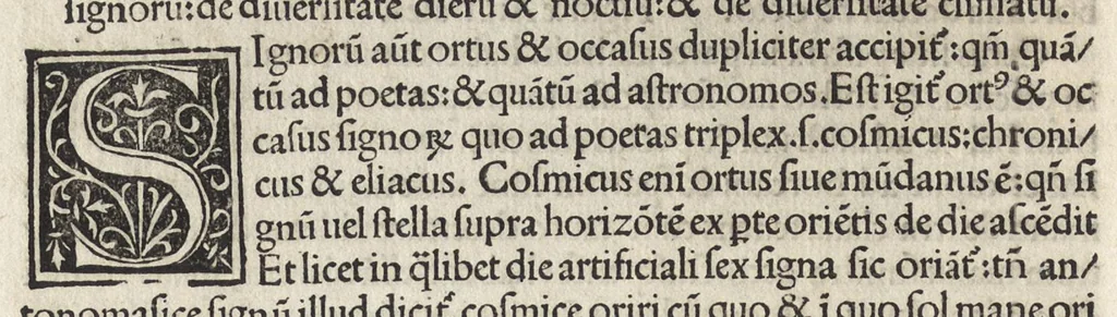 An illustration from Nouiciis adolescentibus, ad astronomicã remp. capessendã aditum impetrãtibus, pro breui rectoq[ue] tramite a uulgari uestigio semoto, Iohãnis de Sacro Busto Sphaericũ opusculũ : una cũ additionib[us] nõnullis littera A sparsim ubi intersertae sint signatis. Contraq[ue] Cremonensia in planetar[um] theoricas delyramenta Iohãnis de Mõte Regio disputatiões tã acuratiss. q̃[ue] utiliss. Nec nõ Georgii Purbachii ĩ eorũdẽ Mot[us] planetar[um] acuratiss. theoricae dicatum opus .., leaf 41