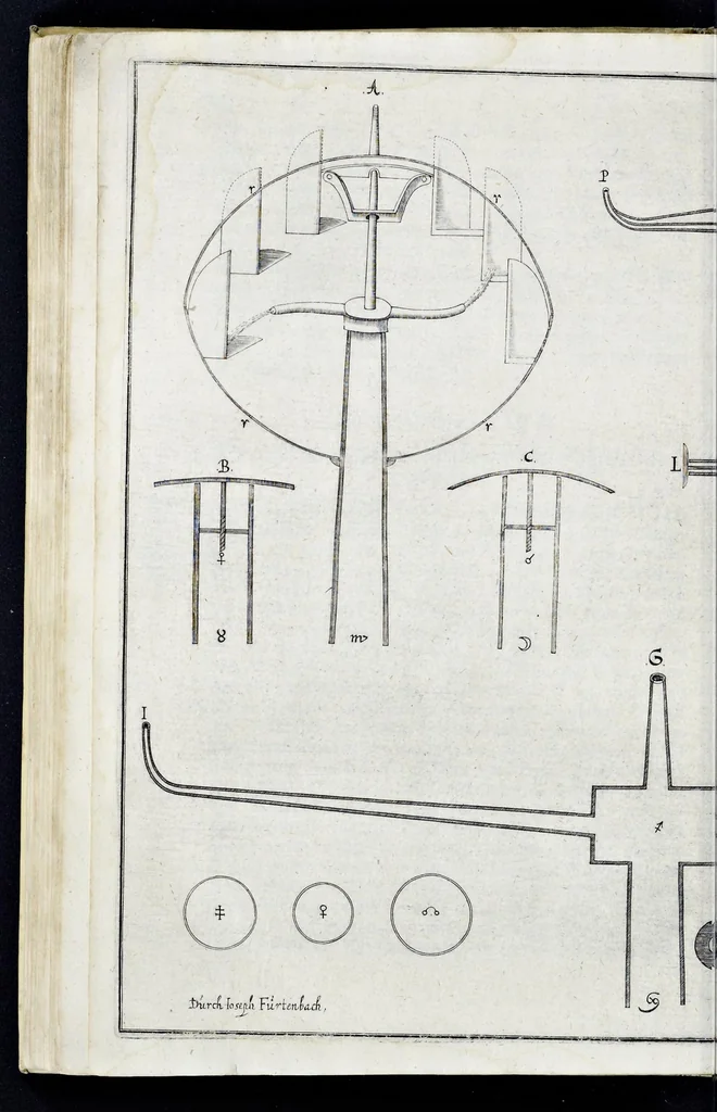 An illustration from Architectura privata, das ist, Gründtliche Beschreibung, neben conterfetischer Vorstellung, inn was Form vnd Manier ein gar irregular, burgerliches Wohnhaus, jedoch mit seinem sehr guten Commoditeten erbawet, darbey ein Rüst vnd Kunst Kammer auffgericht, ingleichem mit Garten, Blumen, Wasser, neben einem Grottenwercklin versehen, vnnd also schon zu gutem Ende ist gebracht worden : darbey ... zu erlehrnen in was Gestalt man die Berlemuttere Meer-Schnecken, neben denselben Muscheln, sowol auch die CorallenZincken palliren, vnd das beste Kitt zu verfertigung der Grotten zubereiten solle ..., 1641, leaf 147