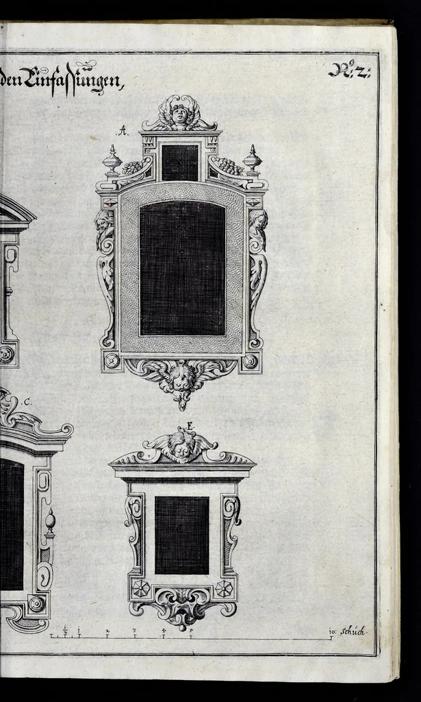 An illustration from Architectura privata, das ist, Gründtliche Beschreibung, neben conterfetischer Vorstellung, inn was Form vnd Manier ein gar irregular, burgerliches Wohnhaus, jedoch mit seinem sehr guten Commoditeten erbawet, darbey ein Rüst vnd Kunst Kammer auffgericht, ingleichem mit Garten, Blumen, Wasser, neben einem Grottenwercklin versehen, vnnd also schon zu gutem Ende ist gebracht worden : darbey ... zu erlehrnen in was Gestalt man die Berlemuttere Meer-Schnecken, neben denselben Muscheln, sowol auch die CorallenZincken palliren, vnd das beste Kitt zu verfertigung der Grotten zubereiten solle ..., 1641, leaf 28