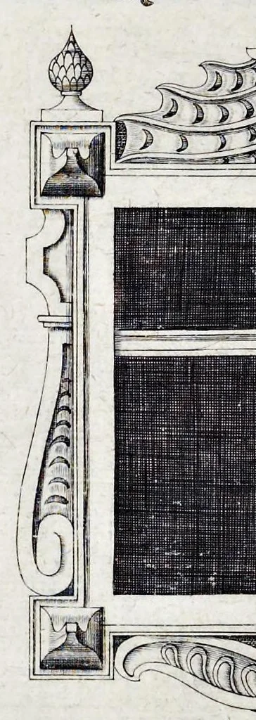 An illustration from Architectura privata, das ist, Gründtliche Beschreibung, neben conterfetischer Vorstellung, inn was Form vnd Manier ein gar irregular, burgerliches Wohnhaus, jedoch mit seinem sehr guten Commoditeten erbawet, darbey ein Rüst vnd Kunst Kammer auffgericht, ingleichem mit Garten, Blumen, Wasser, neben einem Grottenwercklin versehen, vnnd also schon zu gutem Ende ist gebracht worden : darbey ... zu erlehrnen in was Gestalt man die Berlemuttere Meer-Schnecken, neben denselben Muscheln, sowol auch die CorallenZincken palliren, vnd das beste Kitt zu verfertigung der Grotten zubereiten solle ..., 1641, leaf 37