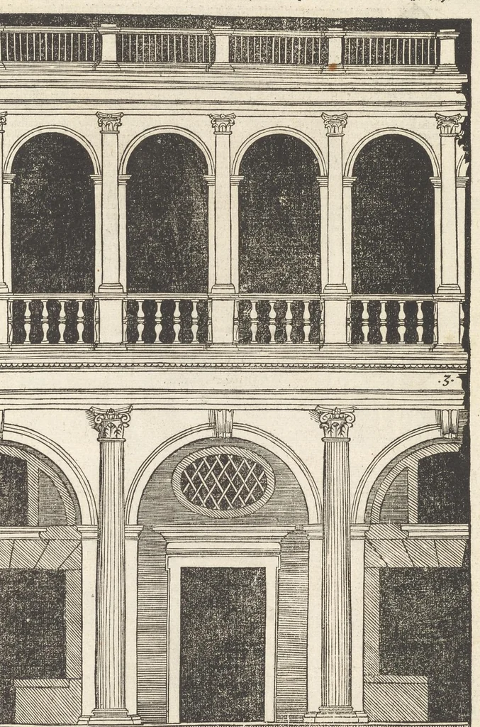 An illustration from Reglen van metselrijen op de vijue manieren van edificien : te wetene Thuscana, Dorica, Corinthia, eñ composita, ende daer by gesedt die exemplen vanden antiquijquen, die in din eeste deel met de leeringe van Vitruvio ouercommen : met noch toeghesedette figuren die inteerste met en waren ende sommige texten, 1549, leaf 104