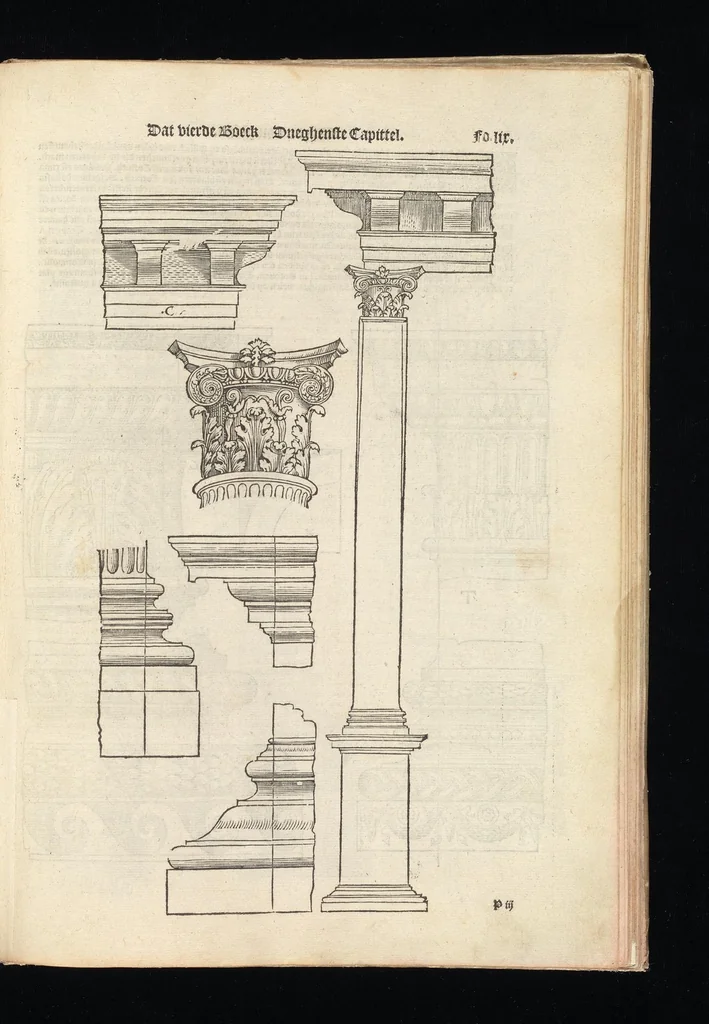 An illustration from Reglen van metselrijen op de vijue manieren van edificien : te wetene Thuscana, Dorica, Corinthia, eñ composita, ende daer by gesedt die exemplen vanden antiquijquen, die in din eeste deel met de leeringe van Vitruvio ouercommen : met noch toeghesedette figuren die inteerste met en waren ende sommige texten, 1549, leaf 118