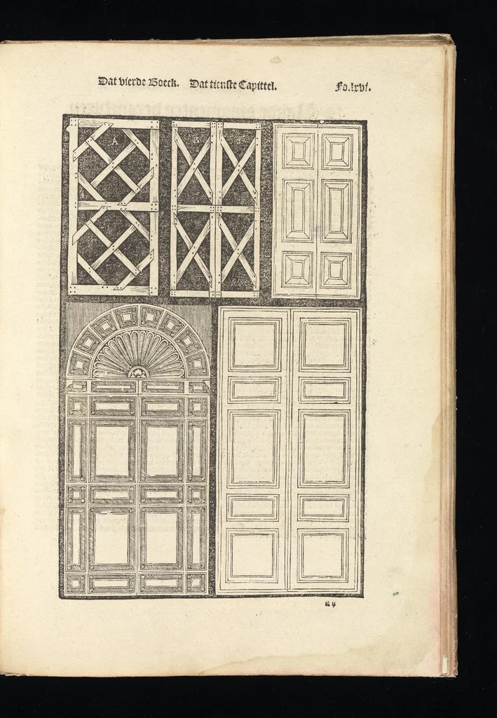 An illustration from Reglen van metselrijen op de vijue manieren van edificien : te wetene Thuscana, Dorica, Corinthia, eñ composita, ende daer by gesedt die exemplen vanden antiquijquen, die in din eeste deel met de leeringe van Vitruvio ouercommen : met noch toeghesedette figuren die inteerste met en waren ende sommige texten, 1549, leaf 132
