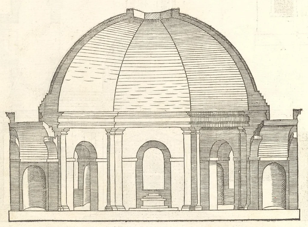 An illustration from Reglen van metselrijen op de vijue manieren van edificien : te wetene Thuscana, Dorica, Corinthia, eñ composita, ende daer by gesedt die exemplen vanden antiquijquen, die in din eeste deel met de leeringe van Vitruvio ouercommen : met noch toeghesedette figuren die inteerste met en waren ende sommige texten, 1549, leaf 163