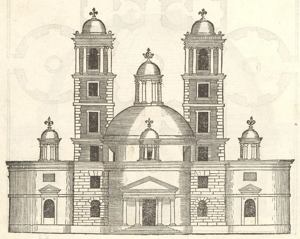 An illustration from Reglen van metselrijen op de vijue manieren van edificien : te wetene Thuscana, Dorica, Corinthia, eñ composita, ende daer by gesedt die exemplen vanden antiquijquen, die in din eeste deel met de leeringe van Vitruvio ouercommen : met noch toeghesedette figuren die inteerste met en waren ende sommige texten, 1549, leaf 165