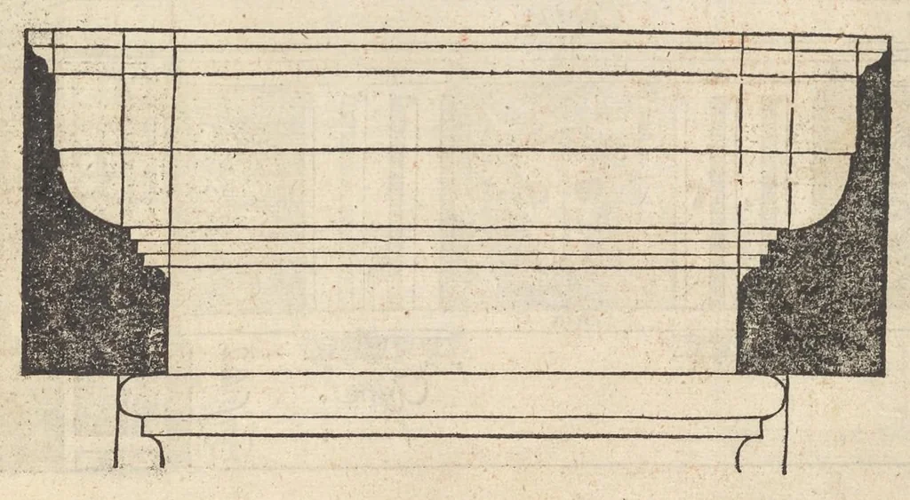 An illustration from Reglen van metselrijen op de vijue manieren van edificien : te wetene Thuscana, Dorica, Corinthia, eñ composita, ende daer by gesedt die exemplen vanden antiquijquen, die in din eeste deel met de leeringe van Vitruvio ouercommen : met noch toeghesedette figuren die inteerste met en waren ende sommige texten, 1549, leaf 32