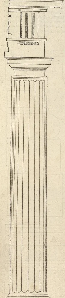 An illustration from Reglen van metselrijen op de vijue manieren van edificien : te wetene Thuscana, Dorica, Corinthia, eñ composita, ende daer by gesedt die exemplen vanden antiquijquen, die in din eeste deel met de leeringe van Vitruvio ouercommen : met noch toeghesedette figuren die inteerste met en waren ende sommige texten, 1549, leaf 34