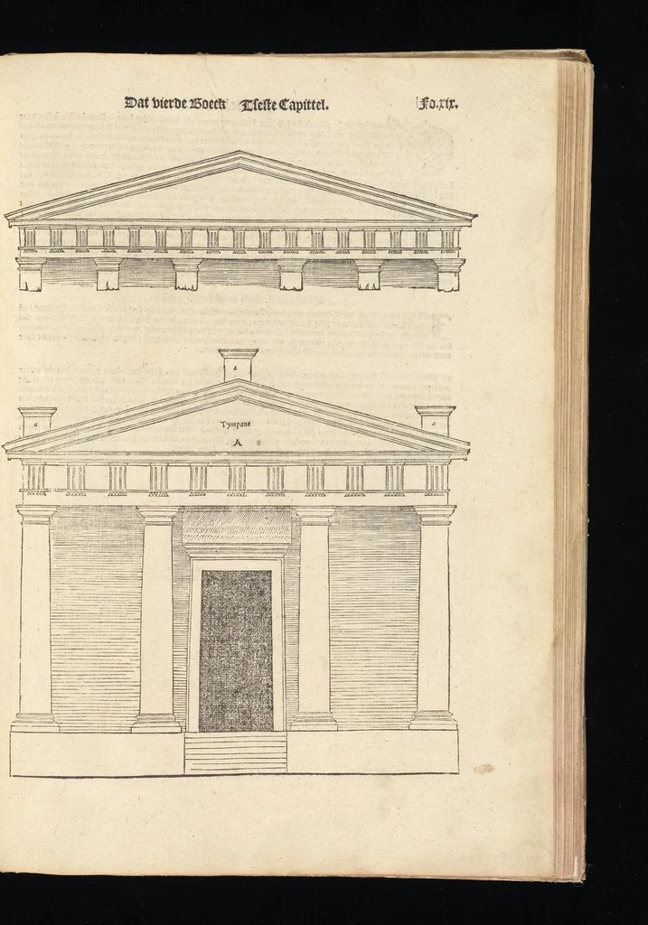 An illustration from Reglen van metselrijen op de vijue manieren van edificien : te wetene Thuscana, Dorica, Corinthia, eñ composita, ende daer by gesedt die exemplen vanden antiquijquen, die in din eeste deel met de leeringe van Vitruvio ouercommen : met noch toeghesedette figuren die inteerste met en waren ende sommige texten, 1549, leaf 38