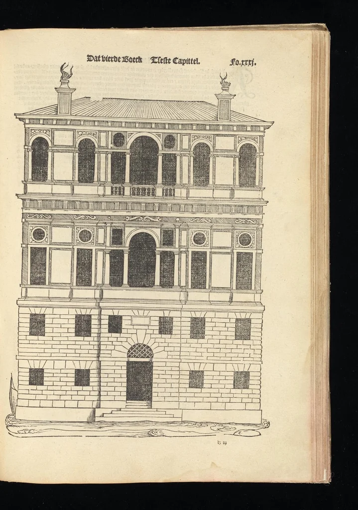 An illustration from Reglen van metselrijen op de vijue manieren van edificien : te wetene Thuscana, Dorica, Corinthia, eñ composita, ende daer by gesedt die exemplen vanden antiquijquen, die in din eeste deel met de leeringe van Vitruvio ouercommen : met noch toeghesedette figuren die inteerste met en waren ende sommige texten, 1549, leaf 62