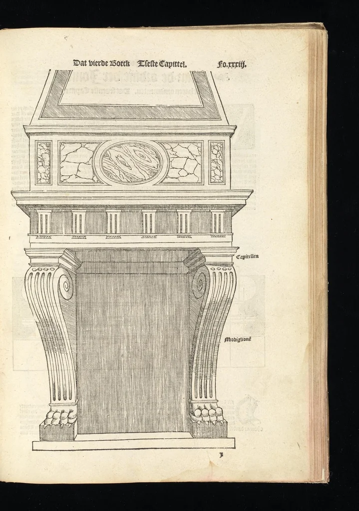 An illustration from Reglen van metselrijen op de vijue manieren van edificien : te wetene Thuscana, Dorica, Corinthia, eñ composita, ende daer by gesedt die exemplen vanden antiquijquen, die in din eeste deel met de leeringe van Vitruvio ouercommen : met noch toeghesedette figuren die inteerste met en waren ende sommige texten, 1549, leaf 66