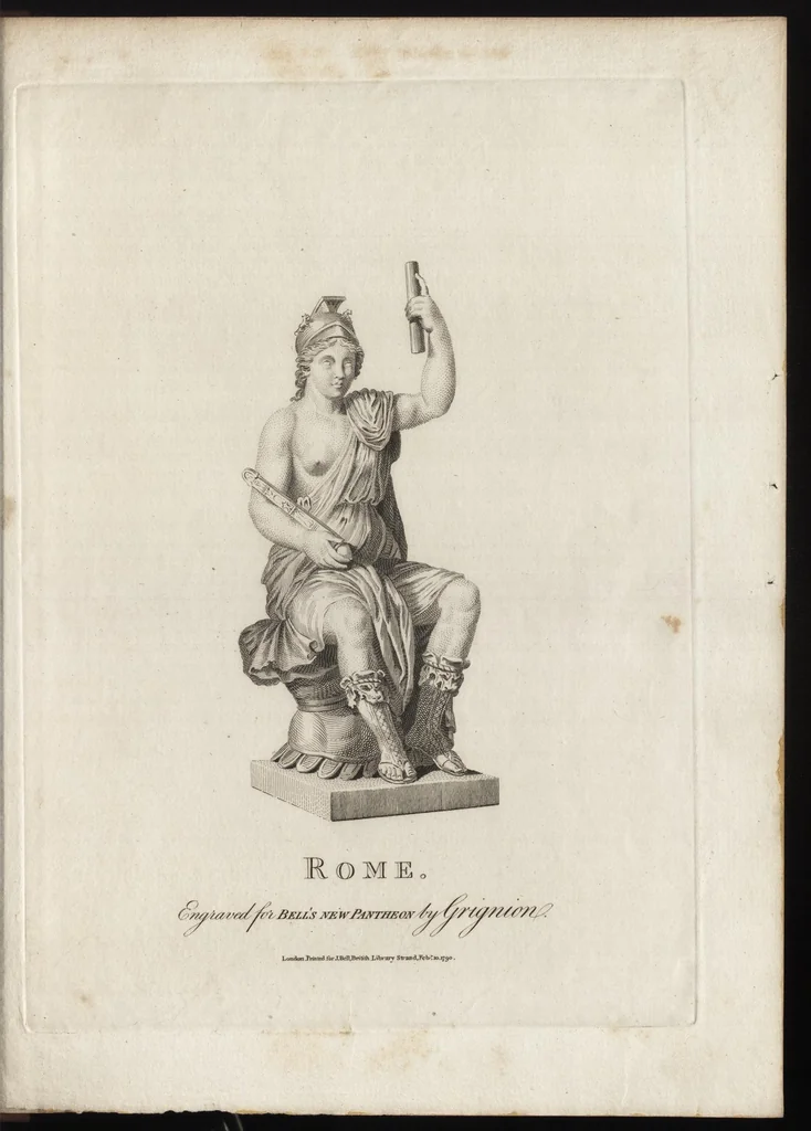 An illustration from Bell's New pantheon, or, Historical dictionary of the gods, demi-gods, heroes, and fabulous personages of antiquity : also, of the images and idols adored in the pagan world : together with their temples, priests, altars, oracles, fasts, festivals, games, &c. : as well as descriptions of their figures, representations, and symbols, collected from statues, pictures, coins, and other remains of the ancients : the whole designed to facilitate the study of mythology, history, poetry, painting, statuary, medals, &c. &c. : and compiled from the best authorities : richly embellished with characteristic prints, 1790, leaf 260