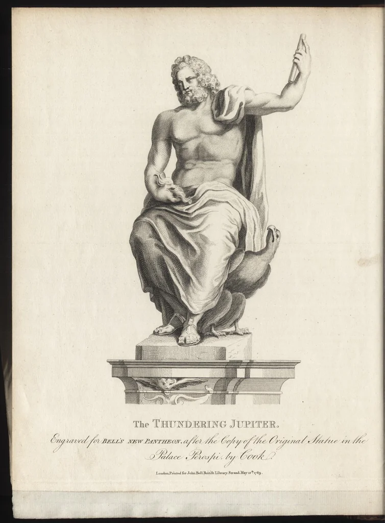 An illustration from Bell's New pantheon, or, Historical dictionary of the gods, demi-gods, heroes, and fabulous personages of antiquity : also, of the images and idols adored in the pagan world : together with their temples, priests, altars, oracles, fasts, festivals, games, &c. : as well as descriptions of their figures, representations, and symbols, collected from statues, pictures, coins, and other remains of the ancients : the whole designed to facilitate the study of mythology, history, poetry, painting, statuary, medals, &c. &c. : and compiled from the best authorities : richly embellished with characteristic prints, 1790, leaf 47