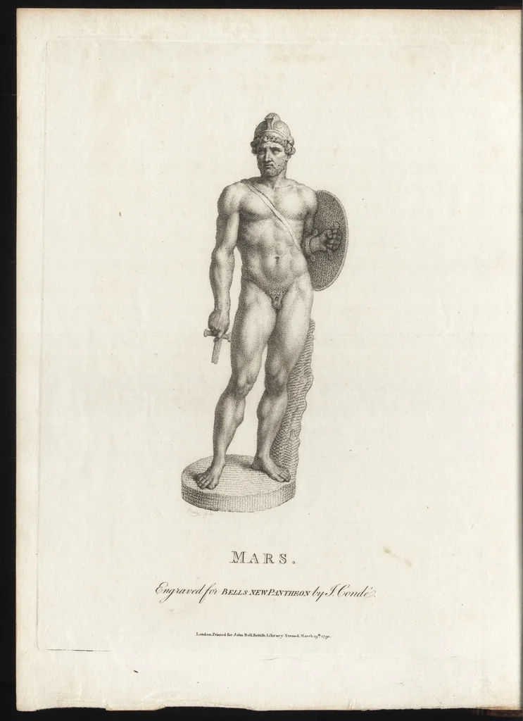An illustration from Bell's New pantheon, or, Historical dictionary of the gods, demi-gods, heroes, and fabulous personages of antiquity : also, of the images and idols adored in the pagan world : together with their temples, priests, altars, oracles, fasts, festivals, games, &c. : as well as descriptions of their figures, representations, and symbols, collected from statues, pictures, coins, and other remains of the ancients : the whole designed to facilitate the study of mythology, history, poetry, painting, statuary, medals, &c. &c. : and compiled from the best authorities : richly embellished with characteristic prints, 1790, leaf 85