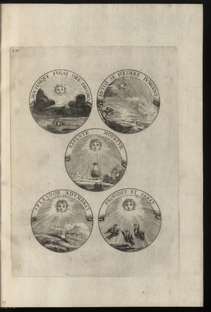 An illustration from Ludovici Magni Galliarvm et Navarræ regis, invicti, triumphantis, et pacifici : elvcvbratio anagrammatica-historica : symbolis illustrata, 1679, leaf 64