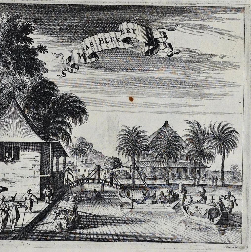 An illustration from Johan Nieuhofs Gedenkweerdige Brasiliaense zee- en lantreize : behelzende alhetgeen op dezelve is voorgevallen : beneffens een bondige beschrijving van gantsch Neerlants Brasil, zoo van lantschappen, steden, dieren, gewassen, als draghten, zeden en godsdienst der inwoonders : en inzonderheit ein wijtloopig verhael der merkwaardigste voorvallen en geschiedenissen, die zich, geduurende zijn negenjarigh verblijf in Brasil, in d'oorlogen en opstant der Portugesen tegen d'onzen, zich sedert het jaer 1640 tot 1649 hebben toegedragen : doorgaens verciert met verscheide afbeeldingen na 't leven aldaer getekent, 1682, leaf 584