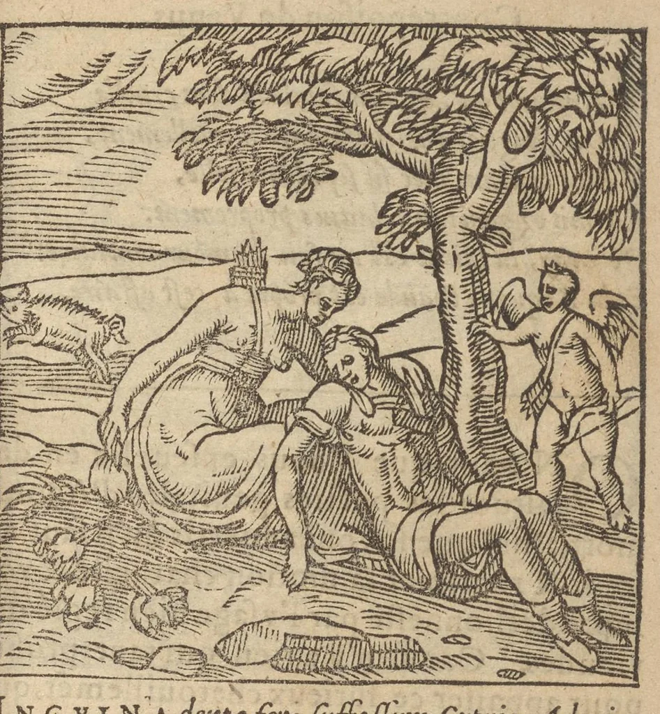 An illustration from Emblemata Andreæ Alciati I. C. clariss. Latinogallica : vnà cum succinctis argumentis, quibus emblematis cuiúsque sententia explicatur, ad calcem Alciati vita = Les emblemes Latin-Francois dv Seigneur Andre Alciat, excellent iurisconsulte, avec argumens succincts pour entendre le sens de chasque embleme, en fin est la vie d'Alcist : la version Françoise non encor veuë cy deuant, 1584, leaf 240