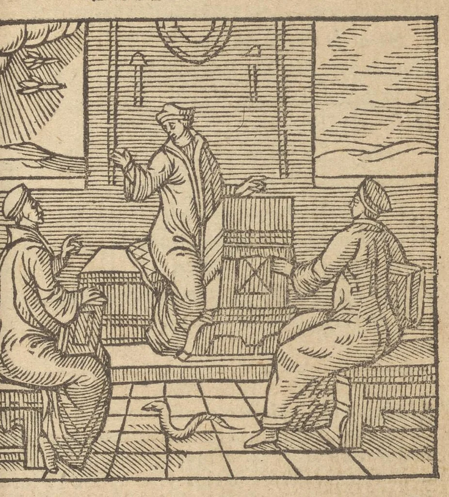 An illustration from Emblemata Andreæ Alciati I. C. clariss. Latinogallica : vnà cum succinctis argumentis, quibus emblematis cuiúsque sententia explicatur, ad calcem Alciati vita = Les emblemes Latin-Francois dv Seigneur Andre Alciat, excellent iurisconsulte, avec argumens succincts pour entendre le sens de chasque embleme, en fin est la vie d'Alcist : la version Françoise non encor veuë cy deuant, 1584, leaf 286