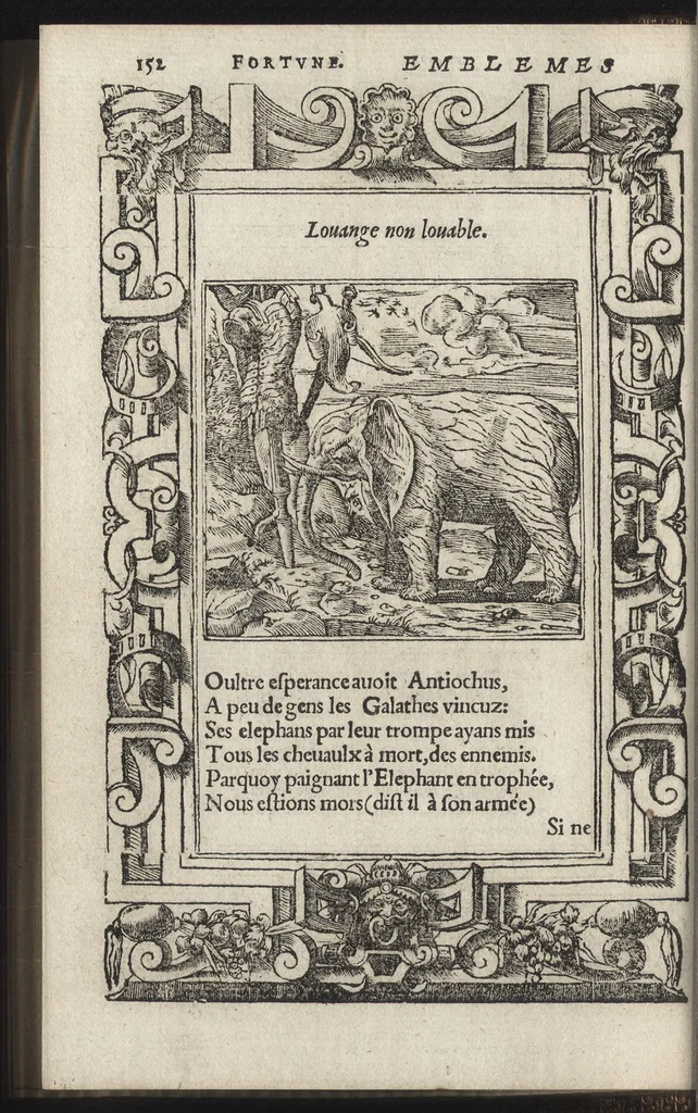 An illustration from Emblemes d'Alciat : de nouueau trãslatez en frãçois, vers pour vers iouxte les latins : ordonnez en lieux cõmuns, auec briefues expositions & figures nouuelles appropriées aux derniers emblemes, 1549, leaf 157