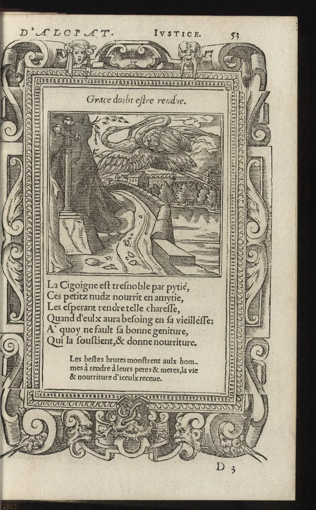 An illustration from Emblemes d'Alciat : de nouueau trãslatez en frãçois, vers pour vers iouxte les latins : ordonnez en lieux cõmuns, auec briefues expositions & figures nouuelles appropriées aux derniers emblemes, 1549, leaf 58