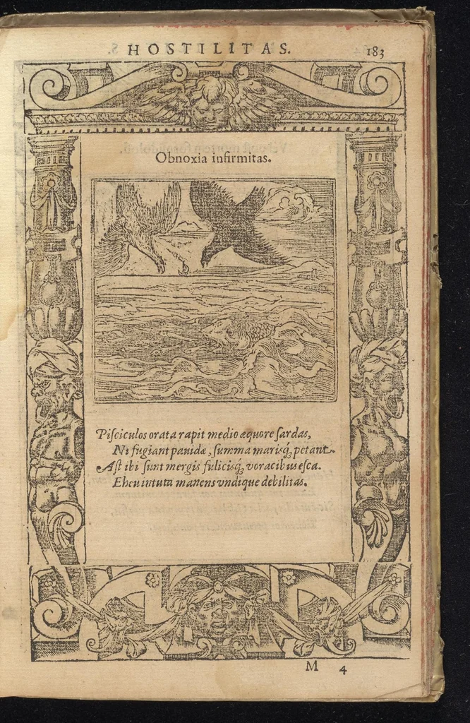 An illustration from D. And. Alciati Emblemata; denvo ab ipso autore recognita, ac quae desiderabantur, imaginibus locupletata; accesserunt noua aliquot ab autore emblemata suis quoq[ue] eiconibus insignita, 1566, leaf 186