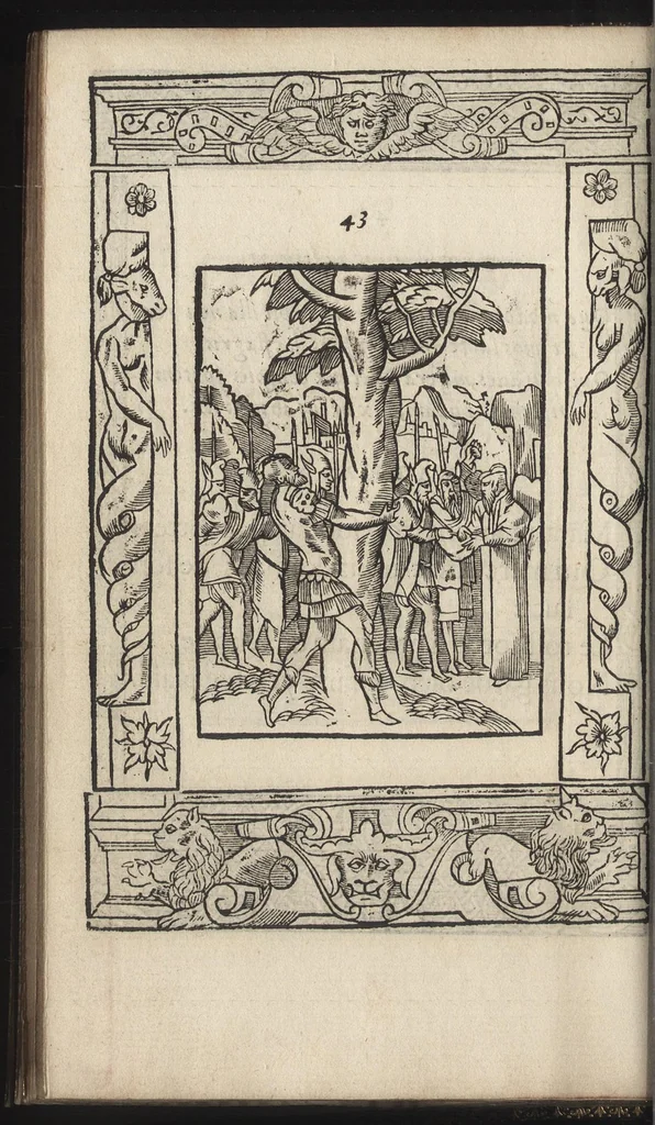 An illustration from La morosophie de Guillaume de la Perriere, Tolosain, Contenant Cent Emblemes moraux, illustrez de Cent Tetrastiques Latins, reduitz en autant de Quatrains Françoys, 1553, leaf 117