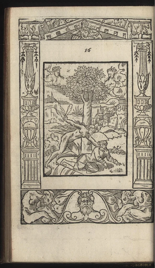 An illustration from La morosophie de Guillaume de la Perriere, Tolosain, Contenant Cent Emblemes moraux, illustrez de Cent Tetrastiques Latins, reduitz en autant de Quatrains Françoys, 1553, leaf 143