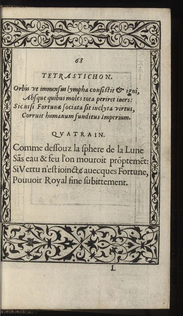 An illustration from La morosophie de Guillaume de la Perriere, Tolosain, Contenant Cent Emblemes moraux, illustrez de Cent Tetrastiques Latins, reduitz en autant de Quatrains Françoys, 1553, leaf 168
