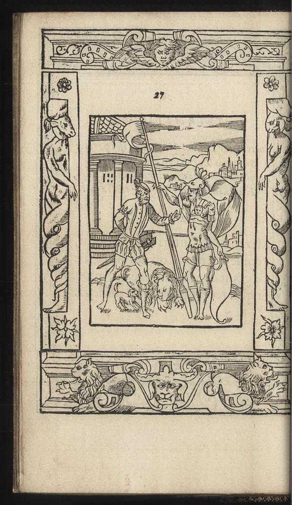 An illustration from La morosophie de Guillaume de la Perriere, Tolosain, Contenant Cent Emblemes moraux, illustrez de Cent Tetrastiques Latins, reduitz en autant de Quatrains Françoys, 1553, leaf 85