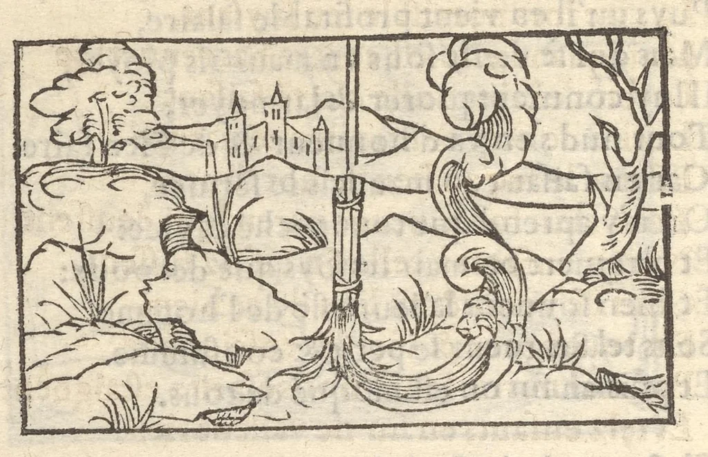 An illustration from Hecatongraphie : c'est à dire la description de cent figures & hystoires, cõtenas̃ plusieurs apophtegmes, prouerbes, sentences & ditz, tant des anciens, que des modernes, 1548, leaf 143