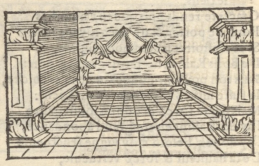 An illustration from Hecatongraphie : c'est à dire la description de cent figures & hystoires, cõtenas̃ plusieurs apophtegmes, prouerbes, sentences & ditz, tant des anciens, que des modernes, 1548, leaf 179