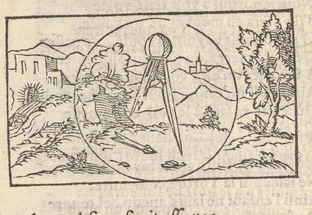 An illustration from Hecatongraphie : c'est à dire la description de cent figures & hystoires, cõtenas̃ plusieurs apophtegmes, prouerbes, sentences & ditz, tant des anciens, que des modernes, 1548, leaf 203