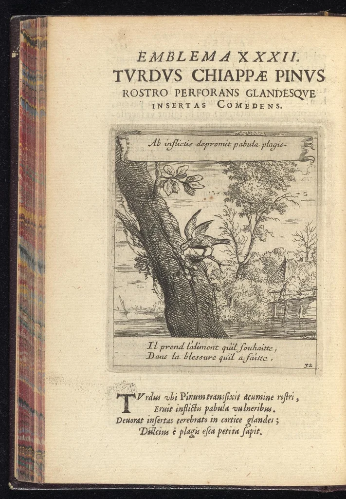An illustration from Orpheus eucharisticus, siue, Deus absconditus humanitatis illecebris illustriores mundi partes ad se pertrahens, vltroneas arcanae maiestatis adoratrices : opus nouum, in varias historicorum emblematum aeneis tabulis incisorum centurias distinctum, quae strictâ, solutâque oratione explanantur, adiectis authorum fontibus ex quibus eruuntur : tomus primus, primam centuriam complectens, 1657, leaf 263