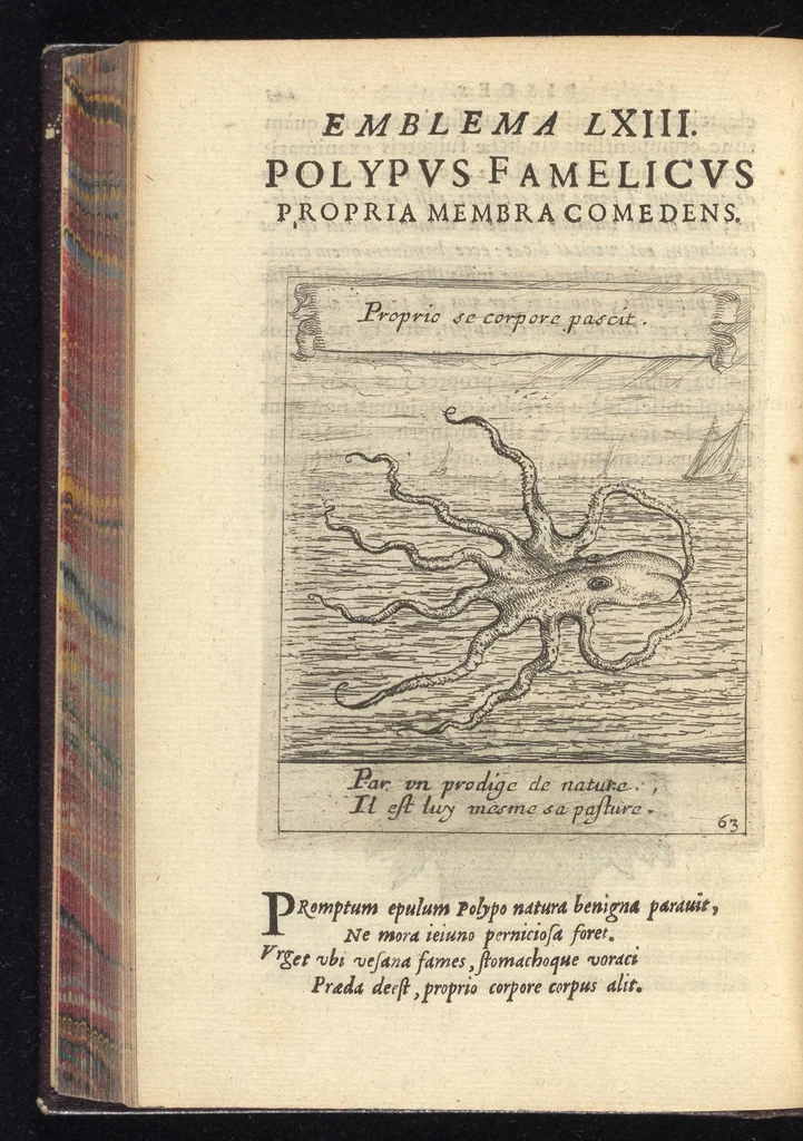 An illustration from Orpheus eucharisticus, siue, Deus absconditus humanitatis illecebris illustriores mundi partes ad se pertrahens, vltroneas arcanae maiestatis adoratrices : opus nouum, in varias historicorum emblematum aeneis tabulis incisorum centurias distinctum, quae strictâ, solutâque oratione explanantur, adiectis authorum fontibus ex quibus eruuntur : tomus primus, primam centuriam complectens, 1657, leaf 449
