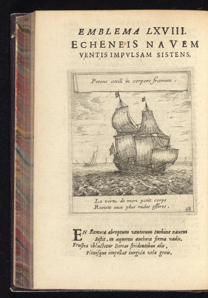 An illustration from Orpheus eucharisticus, siue, Deus absconditus humanitatis illecebris illustriores mundi partes ad se pertrahens, vltroneas arcanae maiestatis adoratrices : opus nouum, in varias historicorum emblematum aeneis tabulis incisorum centurias distinctum, quae strictâ, solutâque oratione explanantur, adiectis authorum fontibus ex quibus eruuntur : tomus primus, primam centuriam complectens, 1657, leaf 479
