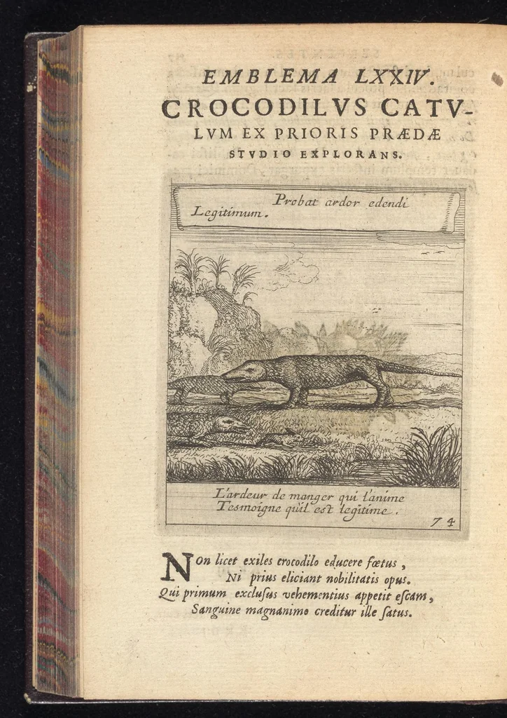 An illustration from Orpheus eucharisticus, siue, Deus absconditus humanitatis illecebris illustriores mundi partes ad se pertrahens, vltroneas arcanae maiestatis adoratrices : opus nouum, in varias historicorum emblematum aeneis tabulis incisorum centurias distinctum, quae strictâ, solutâque oratione explanantur, adiectis authorum fontibus ex quibus eruuntur : tomus primus, primam centuriam complectens, 1657, leaf 523