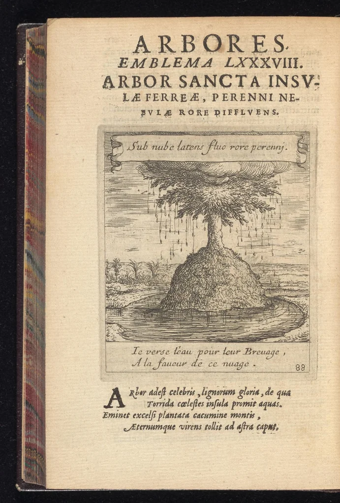 An illustration from Orpheus eucharisticus, siue, Deus absconditus humanitatis illecebris illustriores mundi partes ad se pertrahens, vltroneas arcanae maiestatis adoratrices : opus nouum, in varias historicorum emblematum aeneis tabulis incisorum centurias distinctum, quae strictâ, solutâque oratione explanantur, adiectis authorum fontibus ex quibus eruuntur : tomus primus, primam centuriam complectens, 1657, leaf 621