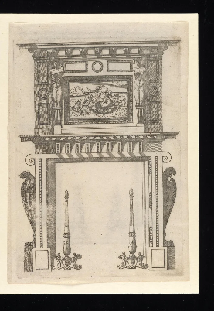 An illustration from Second livre d'architectvre, contenant plvsievrs et diverses ordonnances de cheminees, lvcarnes, portes, fonteines, puis, & pauillons, pour enrichir tant le dedans que le dehors de tous edifices. Auec les desseings de dix sepultures toutes differentes, 1561, leaf 130